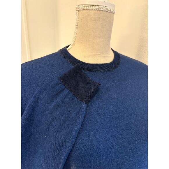 HUGO BOSS Sweater | Dark Blue Wool Silk Crewneck Regular Fit Eurochic | MEDIUM - Picture 5 of 8